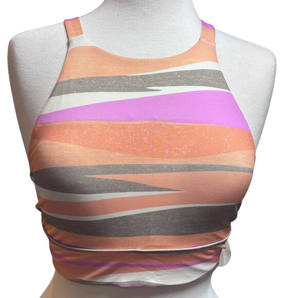 NWT prAna Marine Street Swim Top High Neck Striped Swimming Bikini Top Size Med - Picture 3 of 9